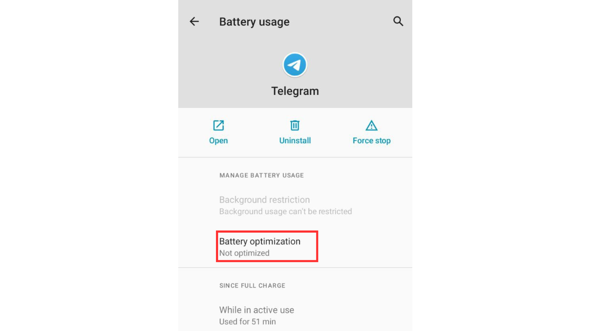 Android settings for Telegram notifications – ensures BirdyChat live chat messages arrive in real-time.